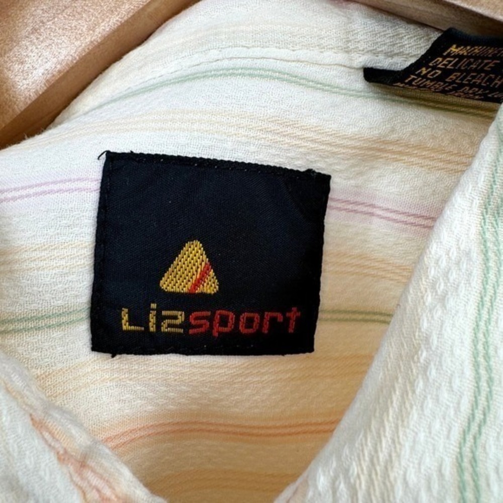 Liz Sport Vtg Pastel Striped Long Sleeve Button Up Shirt‎ Women's Sz L - Picture 11 of 13